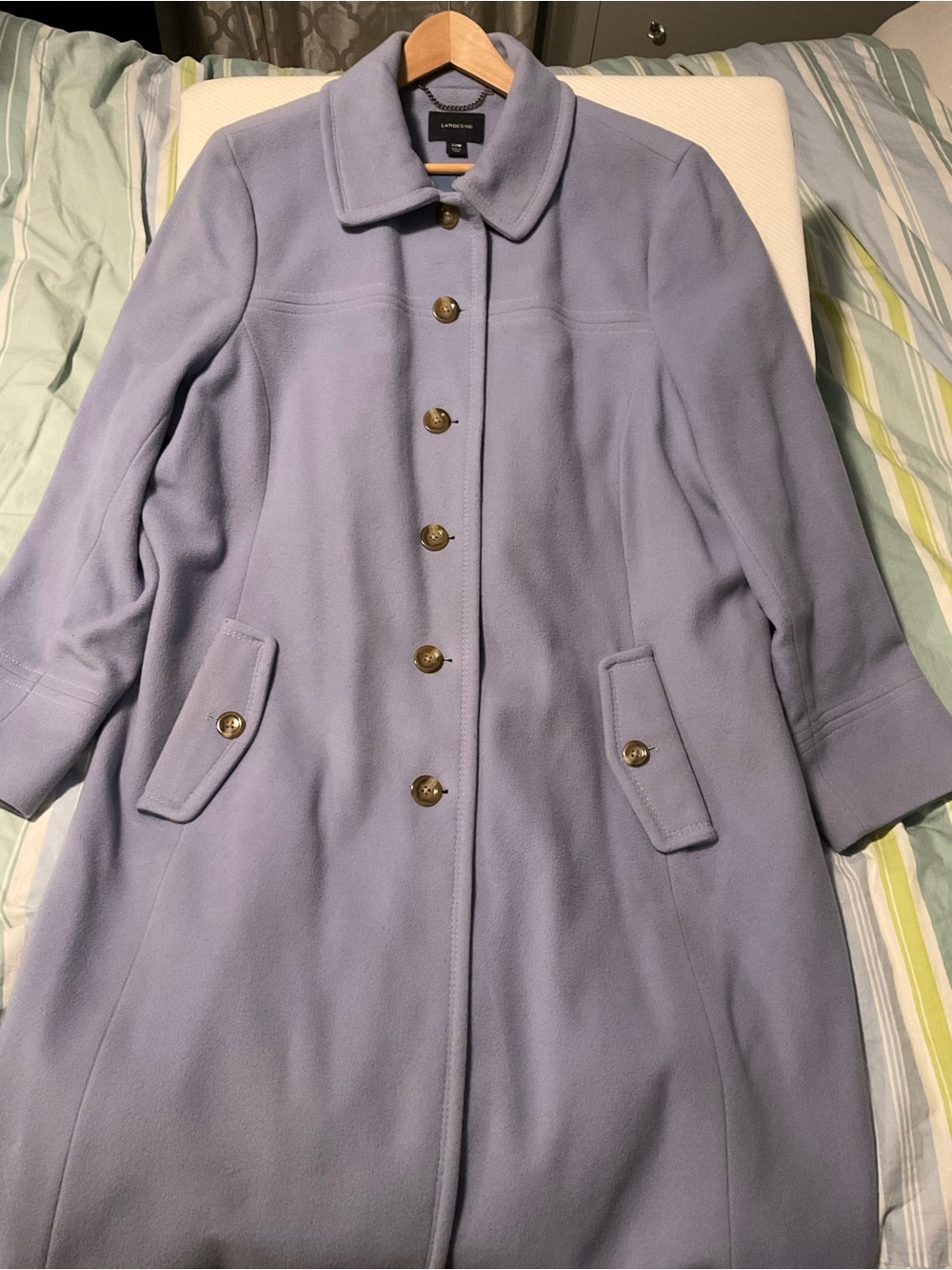 Lands' End Blue Button-Front Wool-Cashmere Blend Pea Coat Size 22